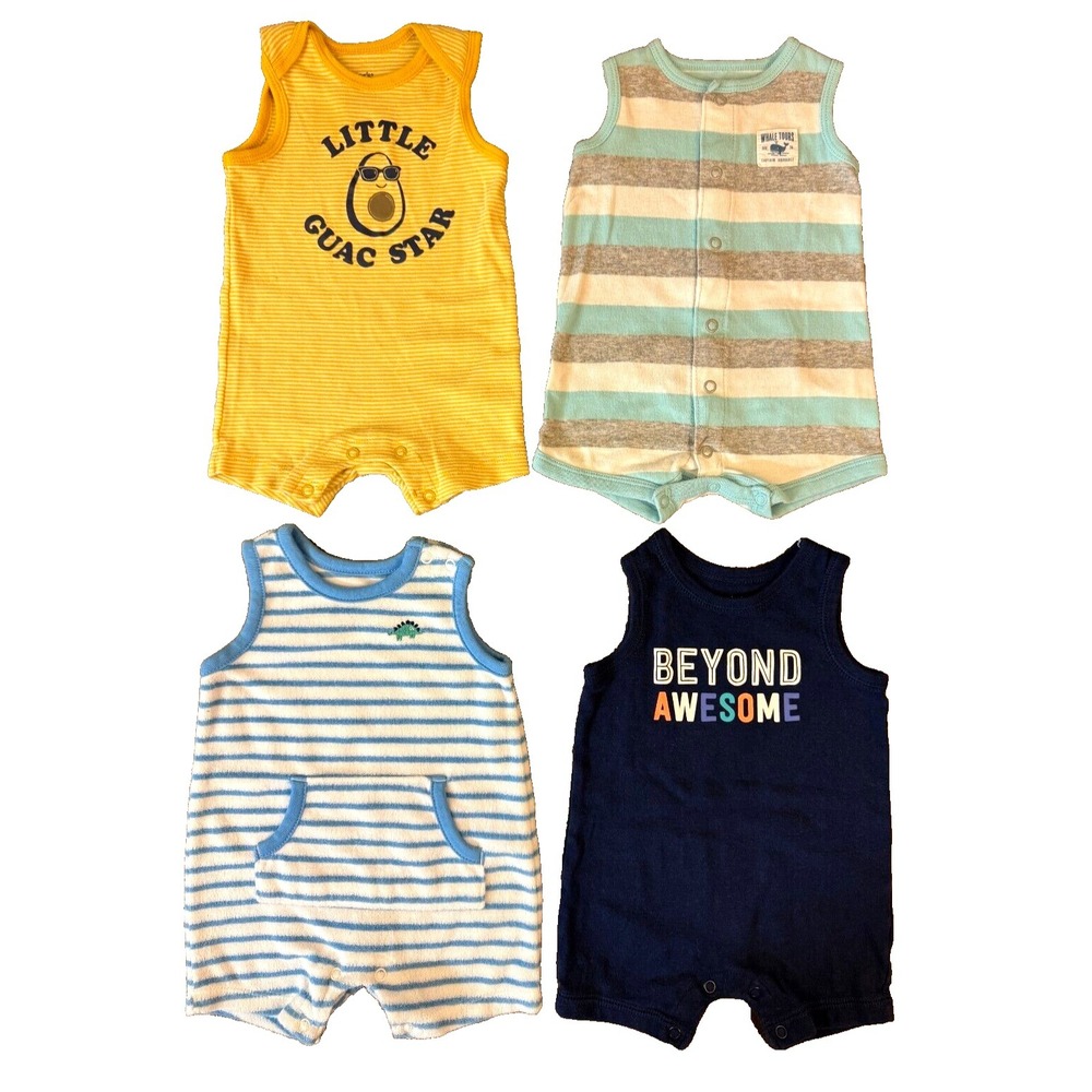 Carters Baby Boy 3 Months Outfits Clothes Lot Bundle Rompers Shorts Guac Star